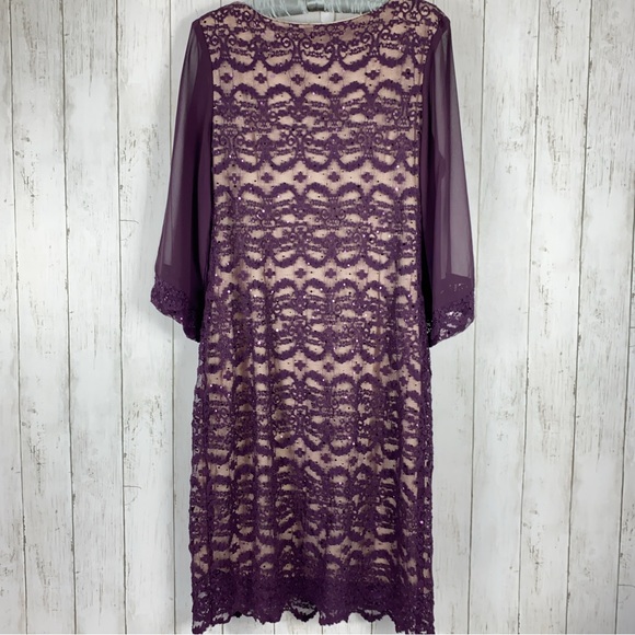 R&M Richards Womens Dress Size 14W Purple Sequin Lace Overlay Chiffon Midi - Picture 5 of 11